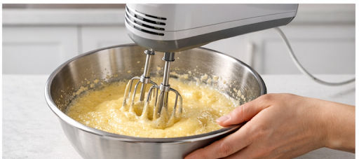 Rây và trộn bột để làm cốt bánh