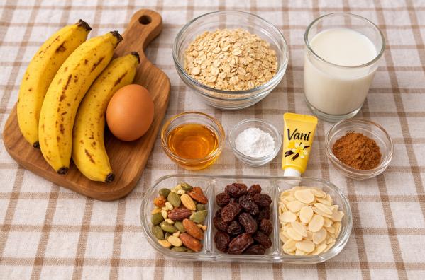 Nguyên liệu làm bánh chuối yến mạch hấp tại nhà
