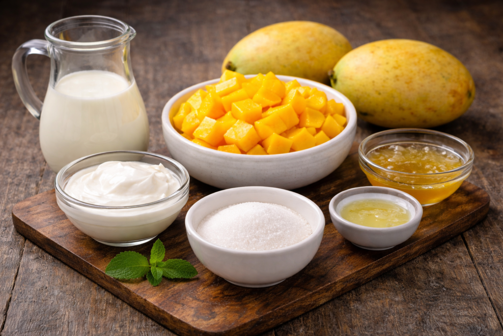 Nguyên liệu làm món Pudding xoài