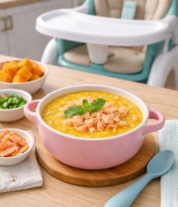 Cháo cá hồi bí đỏ thơm ngon cho bé ăn dặm